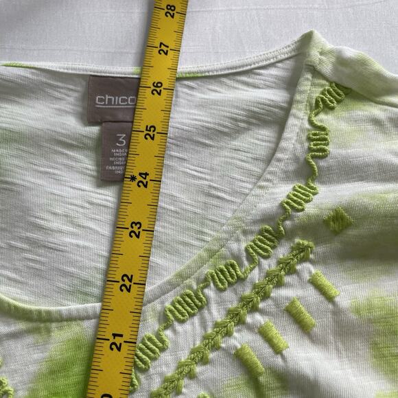 Chico's Women's Green Yellow Embroidered Top Size 3 XL Lightweight Boho Flowy - Picture 11 of 11